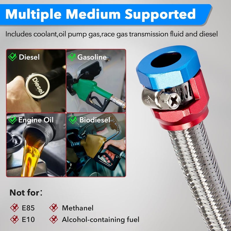 CarBole Stainless Steel Braided Fuel Line, 5/16" I.D. Diesel Hose Swap EFI PTFE with Fittings for Automotive Fuels Lubricants Coolants (3 FT) - Image 5